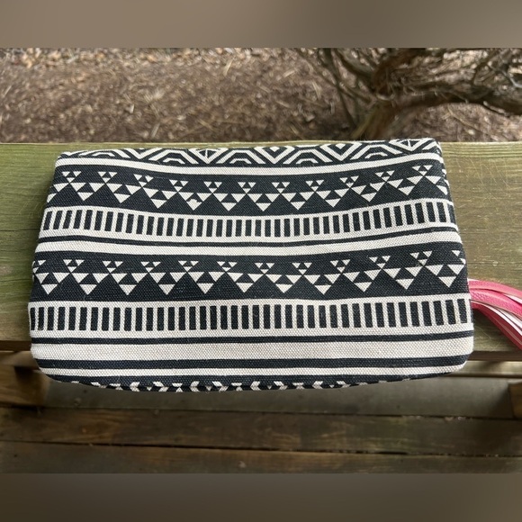 Bergdorf Goodman aztec black cream southwestern boho clutch orange trim Y2K - Picture 2 of 10